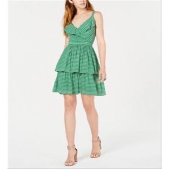 Bar III Green White Tiered Ruffle Dress - Picture 5 of 12
